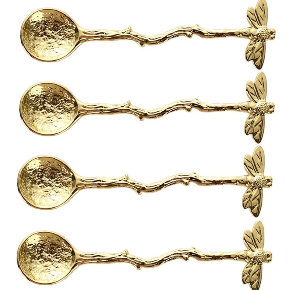 4pcs Gold Retro Dragonfly Spoon Coffee Spoon Teaspoon Stainless Steel Tableware